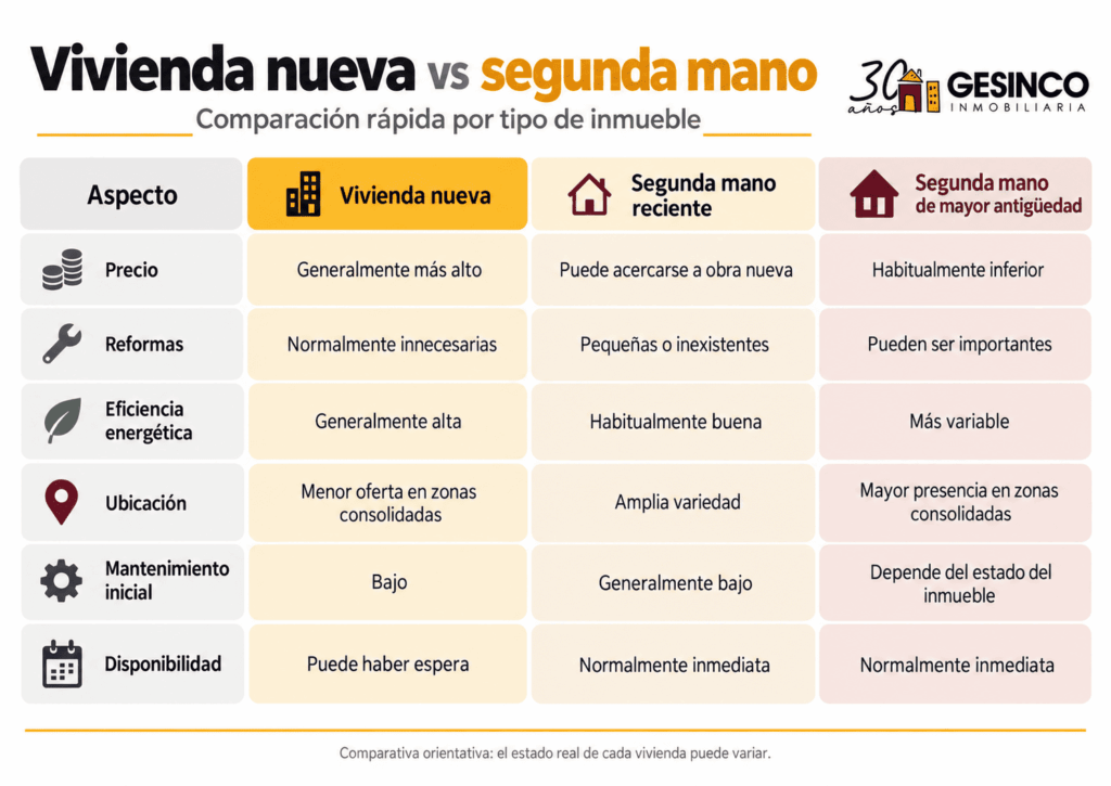 Comparativa entre vivienda nueva y segunda mano
